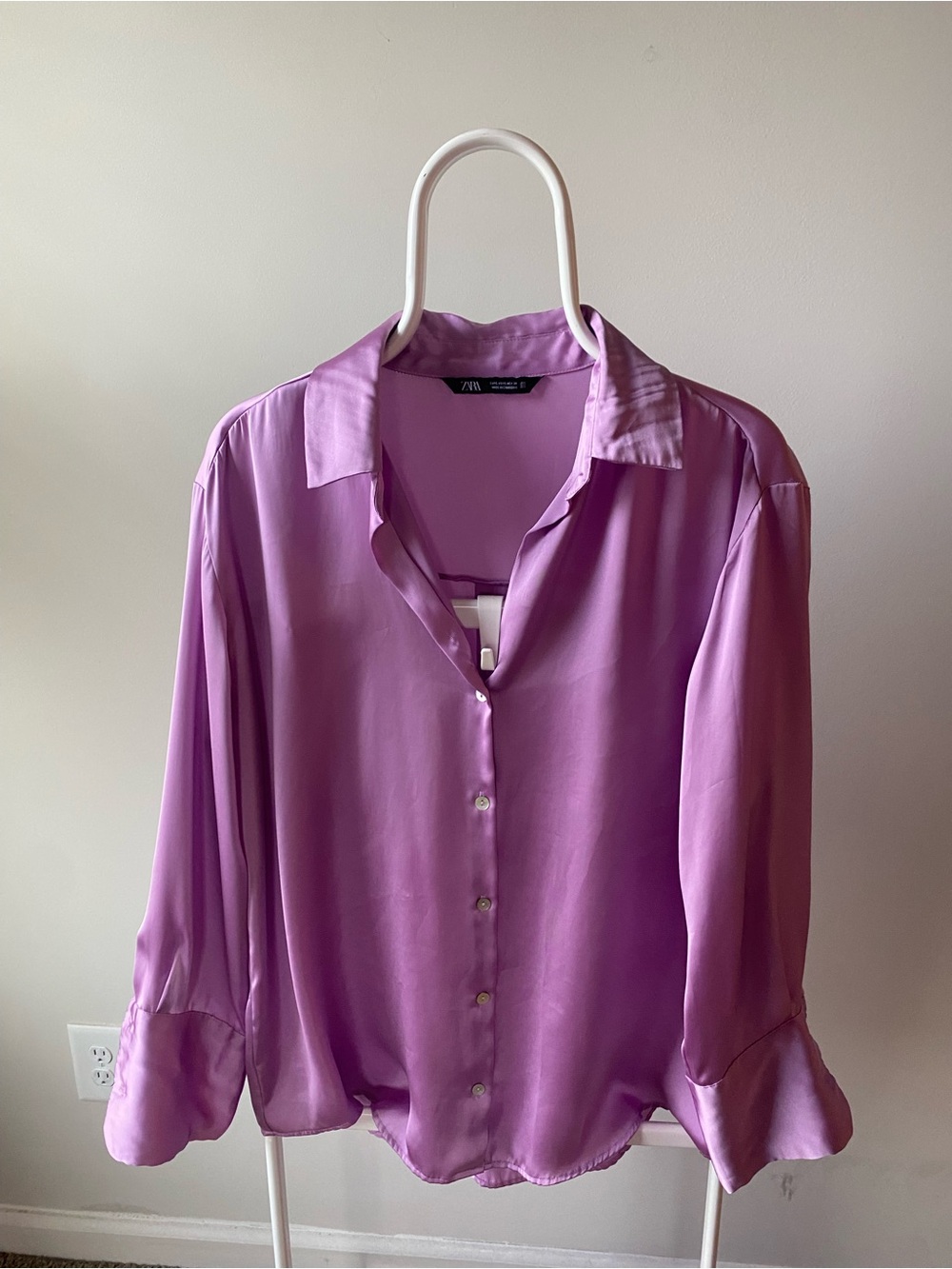 Zara Lavender Satin Button-Up Blouse